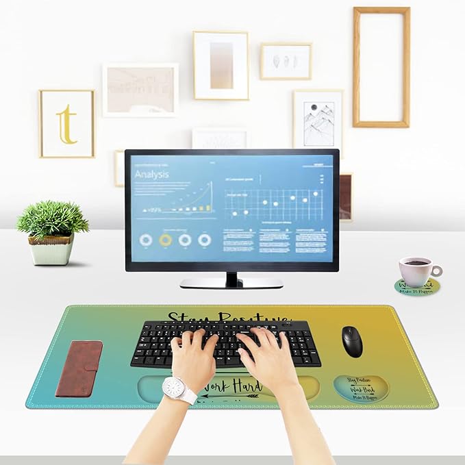 ToLuLu Extended Gaming Mouse Pad Memory Foam Ergonomic Keyboard Mouse Wrist Rest Support Set Large Desk Mat with Stitched Edges Non-Slip Base Mousepad for Home Office Game Inspirational Quotes