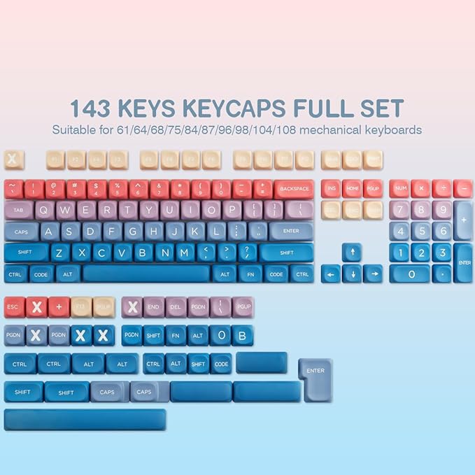PBT Keycaps 143 Keys MOA Profile Cute Rainbow Candy Keycap Dye-Sublimation Fairy Tales Keycaps Set Custom Keycap for Cherry Gateron MX Swithes Mechanical Keyboards