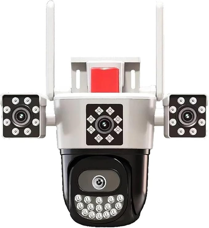Outdoor Surveillance Camera 360 Ptz Tri-Lens Home Alarm Telecamera WiFi Color Night Vision Webcam Waterproof Panoramic Camera(64G TF Card)