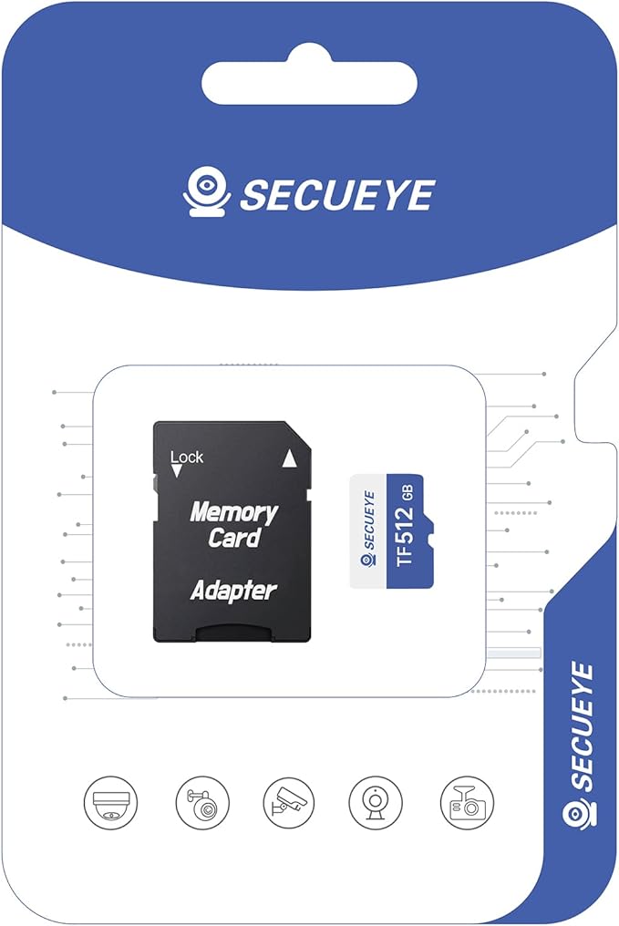 SECUEYE 512GB TF Memory Card with Adapter Class 10 FAT32 High Speed Reading/Writing 24/7 Video Recording for Security Camera Dash Cam (512GB + Adapter)