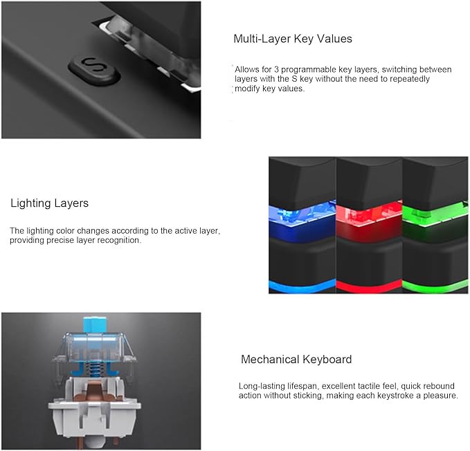 USB Macro Mechanical Gaming Keyboard Dual Mode Wired RGB Backlit Keyboard Compact Layout with Blue Switch and Multifunctional S Key for Computer Tablet Phone
