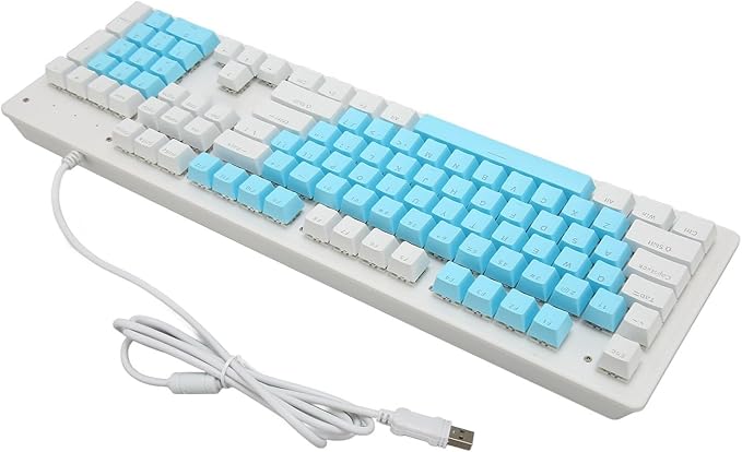 Computer Keyboard Gaming Keyboard Wired USB Connection 104 Keys for Office (Brown Switch(Blue White Keycaps))