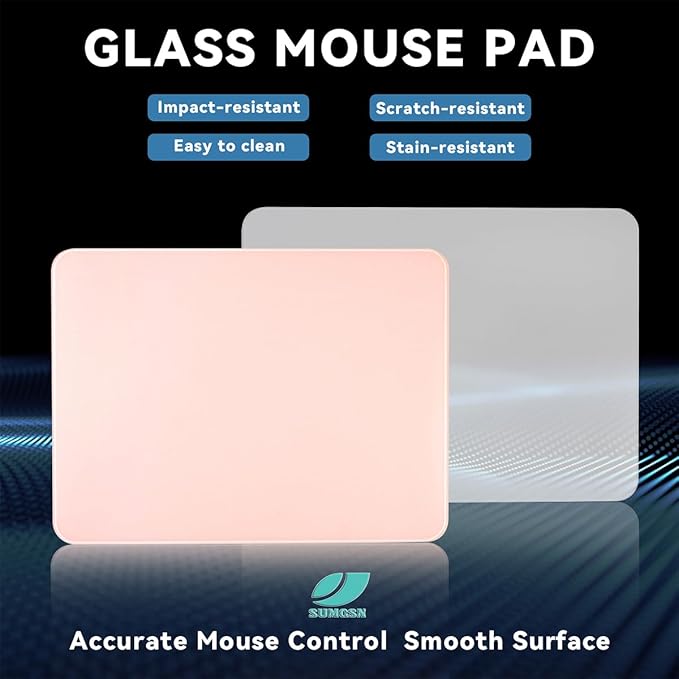 Glass Gaming Mousepad Professional Artisan 350 * 260 * 3.2mm Large Mouse Pad Provides Improved Precision and Speed for Keyboard Mouse (Pink)