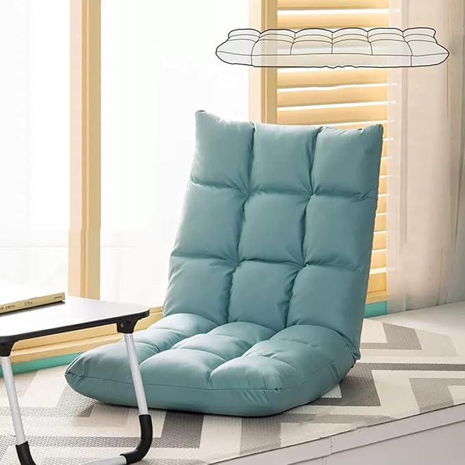 YCKEGEW Indoor Reading Chair Bedroom Floor Sofa Chair for Meditation Yoga GamesAdjustable 5 Angles Padded Single Sofa Bed ChairSuitable for Small Rooms (Color : Sky Blue)