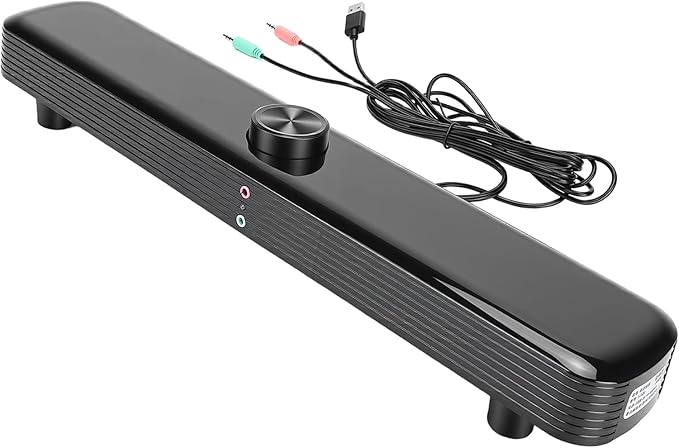3D Stereo Sound Laptop Speaker with Mic Breathing LED Lights 3D Sound Technology Metal Grilles Wide Compatibility Anti Slip Design ABS Material Size: 420x75x59mm