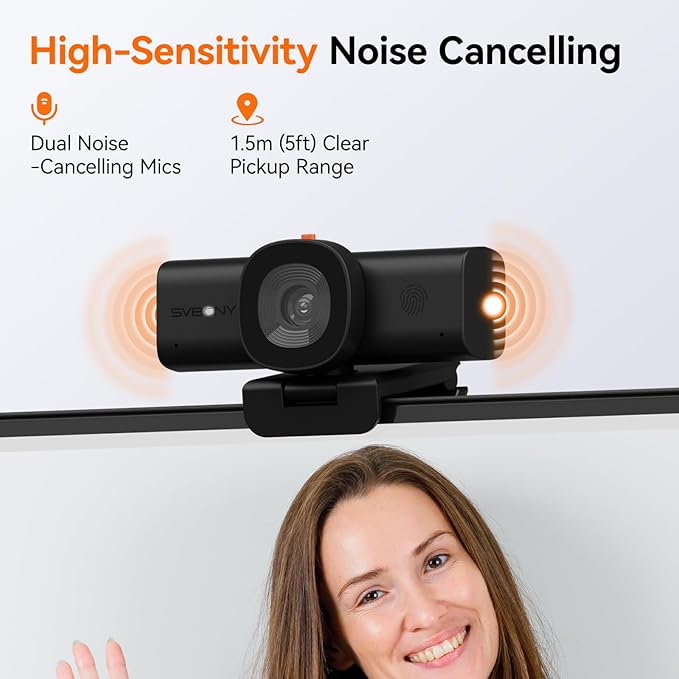 SVBONY 2K Webcam for PC Computer Camera with Low-Light 3D Noise Reduction&ampDual AI-Noise Canceling Mics Web Cam with Privacy Cover USB A-to-C Plug&ampPlay PC Camera for Video CallingTeamsStr