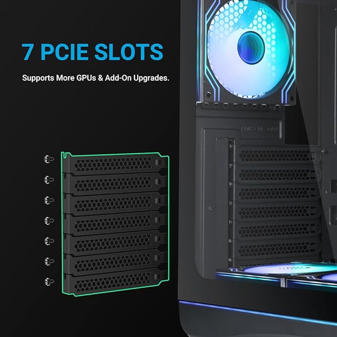 SAMA V62 Mid-Tower PC Case 7x120mm Pre-Installed ARGB PWM Fans 4mm Tempered Glass USB 3.1 Type-C &amp USB 3.0 Ports 7 Slots Support ATX/MATX/ITX (Back-Connect Compatible) Black