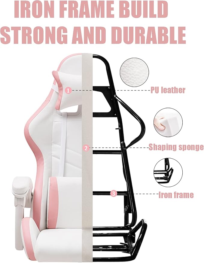 TBQATNTS Pink Girls Gaming ChairCinnamoroll Ergonomic Gaming Chair with FootrestAdjustable Head Pillow and Lumbar Support PC Computer ChairTeen Gaming Chair.Blue