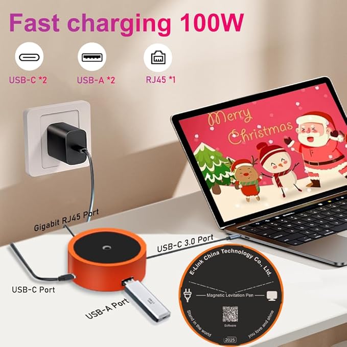 Ballpoint Pen with Magnetic Levitation&ampUSB C Hub Dock4-in-1 Adapter with Gigabit EthernetUltimate Christmas Business Gift for Successful ProfessionalsTech EnthusiastsPentel Pens&ampSign Pen U