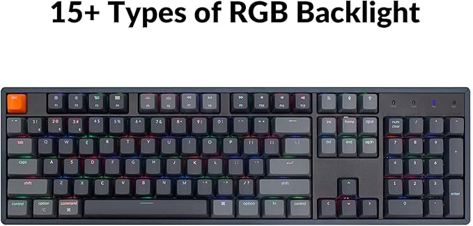 Keychron K10 RGB Full Size Layout Hot-Swappable Mechanical Keyboard for Mac Windows Multitasking 104-Key Bluetooth Wireless/USB Wired Gaming Keyboard with Keychron Super Red Switch Aluminum Frame