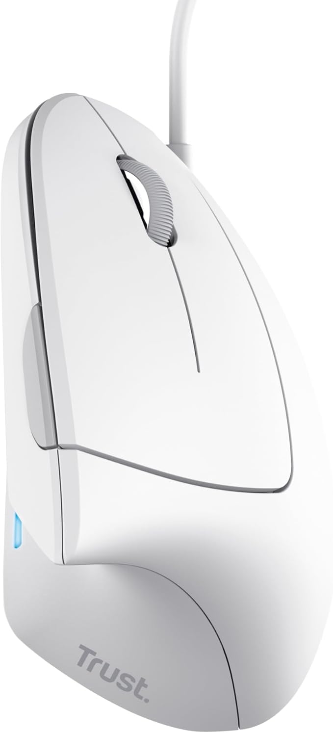 Trust Verto Wired Ergonomic Mouse Vertical Mouse with LED Illumination Reduces Arm Strain 1000-1600 DPI 6 Buttons for Right Hand Users 1.5m USB Cable Computer Mouse for PC Laptop. Mac - White