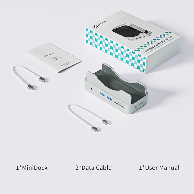 PHIXERO PSE Dock Stand for Mac mini M4 with 1TB NVMe SSD 6-in-1 Aluminum Hub 10Gbps USB-A SD/TF Reader Stand Docking Station for Mac mini M4/M4 Pro