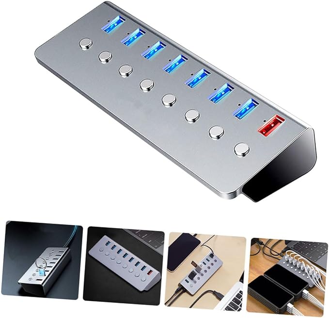 USB Hub Charging Port with Separate On/Off Switch USB Expansion Transfer Splitter for Laptop and Desktop for Business Travel and Multi-Device Charging