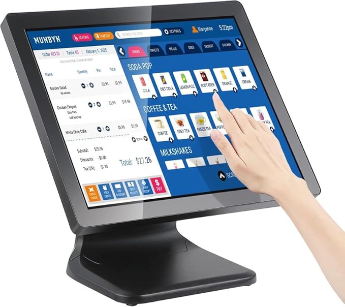 MUNBYN 17-inch POS-Touch-Screen-Monitor POS-System-for-Small-Business Multi-Touch Monitor 400 nits True Flat Seamless Capacitive LED VGA/HDMI Input for Office POS Restaurant No Driver Required