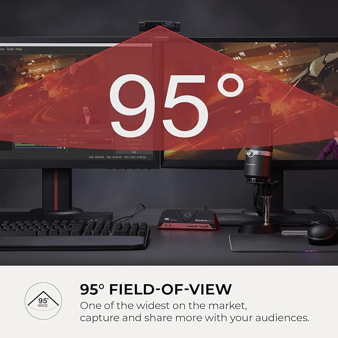 AVerMedia Live Streamer CAM 315 Webcam 1080p/60fps Recording Microphones Fixed Focus Wide Adjustable Field of View Works with Skype Zoom Teams - Black