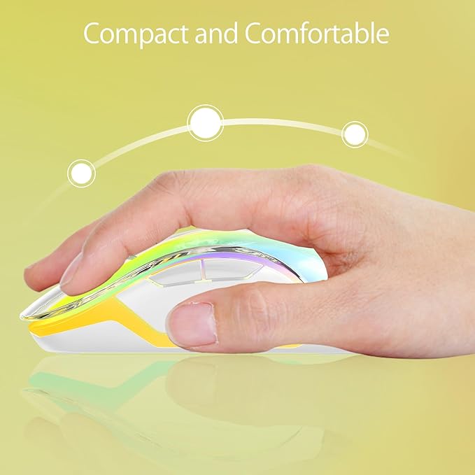 memzuoix 2.4G Wireless Mouse with Customizable Cover &amp 9-Color LED - Rechargeable Ergonomic 1400 DPI 5 Buttons USB Receiver for PC/Mac - Yellow