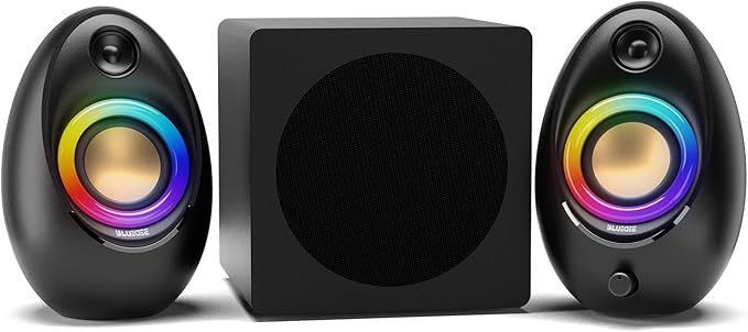 Bluedee Computer Speakers with Subwoofer 2.1 PC Speakers with Deep Bass and 80W Peak Power Adapter Powered Bluetooth 5.4 &amp USB/USB-C/AUX-in RGB Desktop Speakers for Computer Laptop Monitor