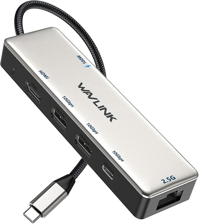 USB C Hub with Ethernet 2.5Gbps WAVLINK 6-in-1 USB C Hub 4K@120Hz HDMI 2.1 3 * 10Gbps USB-C/USB-A Ports 100W PD Charging for MacBook Pro/Air iPad Dell HP Lenovo Asus Acer
