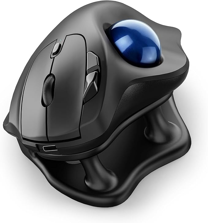Nulea M511 Wireless Trackball Mouse Rechargeable Ergonomic Thumb-Control Mouse with Tilt Stand Smooth &amp Precision Tracking 3 Device Connection (Bluetooth or USB Receiver) for PC/Mac/Laptop-Blu