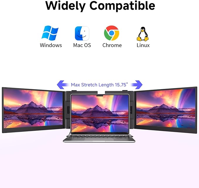 Triple Laptop Screen Extender 2.2lb 14 FHD Ultra-Light Multiple Laptop Monitor Extender Ultra-Thin Portable Monitors Attachable for 13.3-17 Laptops Triple Screen Extender for Windows/Mac/Chrome
