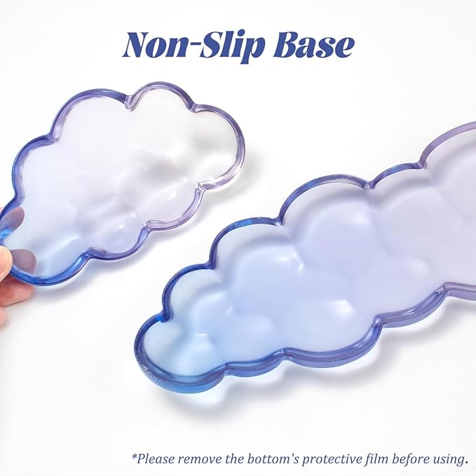 Gel Keyboard Wrist Rest Cloud Set Clear Ergonomic Wrist Support and Arm Support Keyboard Rest for Typing Pain Relief with Non-Slip Soft Washable Wrist Rest(Blue White)