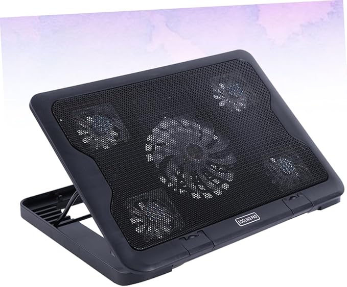 Gadpiparty Laptop Cooling Pad USB 5 Fans Cooler Base with Adjustable Stand Anti-Skid Heatsink for Gaming and Office Laptops Black