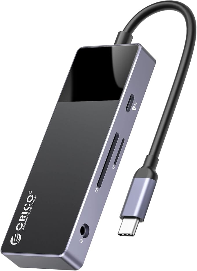 USB C Hub ORICO 8 in 1 MacBook Docking Station Multiport Adapter with PD 100WHDMI 4K@30HzUSB-A3.0×3 SD/TF×13.5mm Audio×1 Compatible for Dell/Surface/HP/Lenovo Laptops
