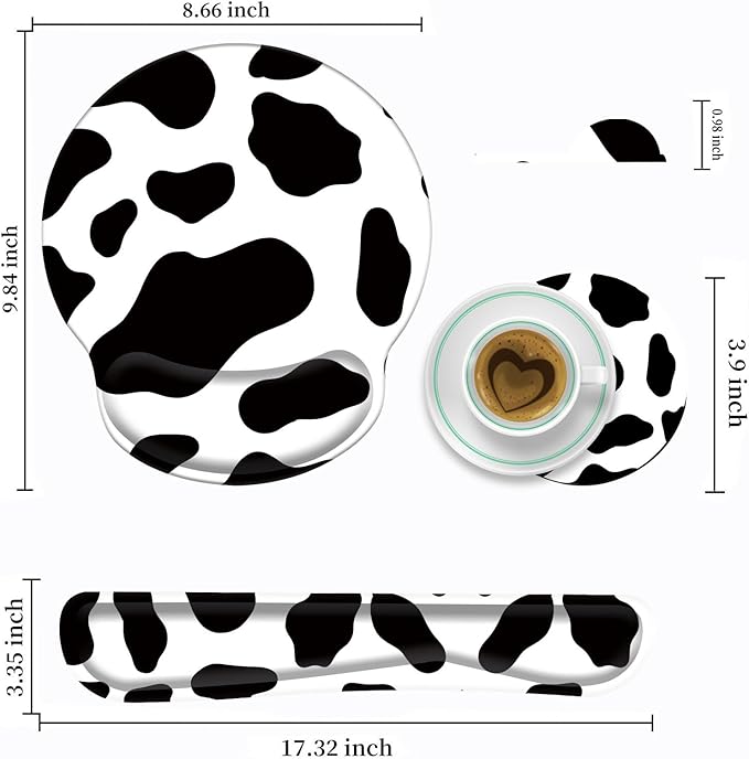 Keyboard Wrist Rest and Mouse Pad Wrist Support Set with CoastersErgonomic Gaming Mousepad for Home Office Working Studying Easy Typing &amp Pain ReliefCow Print