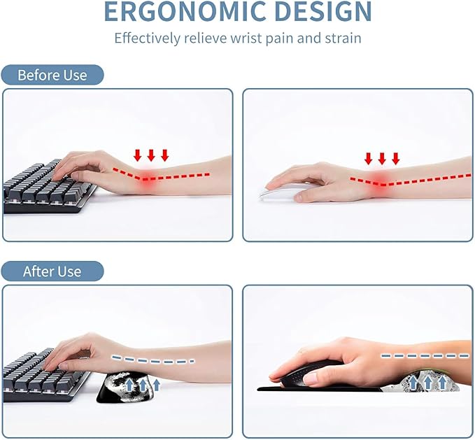 Keyboard Wrist Rest and Mouse Wrist Rest Pad Set Made of Memory Foam with Non Slip Rubber Base Ergonomic Gel Wrist Rest for Computer Keyboard Gaming Office Working with Japanese Sea Wave Coaster