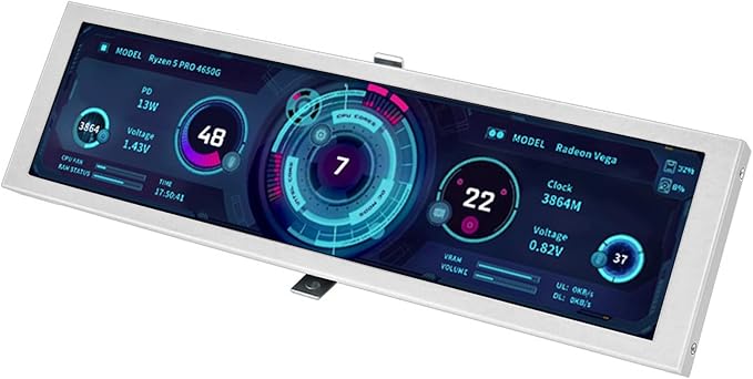 8.8Inch LCD 1920x480 Computer Monitor Chassis Sub-Screen Aluminum Case Real Time Data Tracking Aluminum Alloy Computer Monitor