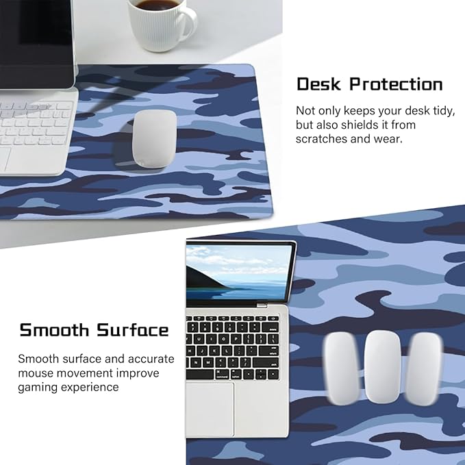 Blue Army Camo Camouflage Large Mouse Pad Gaming Mousepad Desk Mat for Desktop Computer Keyboard Waterproof Mouse Mat Desk Pad with Non-Slip Base for Game School Office Home 35.4 x 15.7