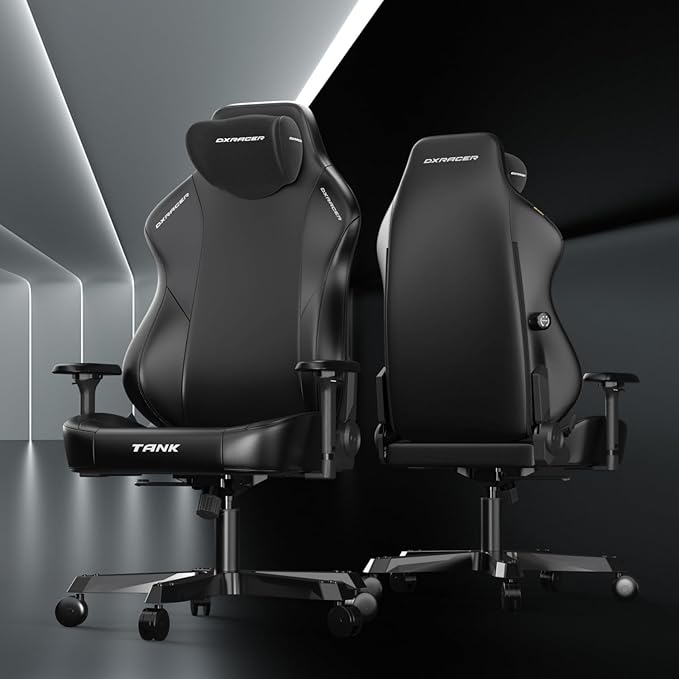DXRacer Tank XXL Ergonomic Video Gaming Chair for Adults Office Reclining Computer Chair with Magnetic Head Pillow and Lumbar Support Racing Style Height Adjustable (EPU Leatherette Black)