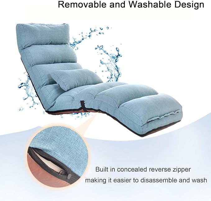 Floor Chairs with Pillow for AdultsFloor Gaming Chair with 3 Position Adjustable Head、Back and Knee SupportNo Assembly Folding Lazy Sofa Chair for GamingSleepingReading (Red)