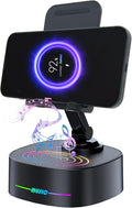 Bluetooth Speaker with Wireless Charging and Cell Phone StandBest Speaker Stand for iPhone/iPad/Samsung GalaxyHD Surround Sound Perfect for Home and OutdoorsCreative Gift (Black)
