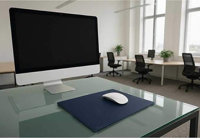 Navy Blue Bonded Rectangular Leather Mouse Pad