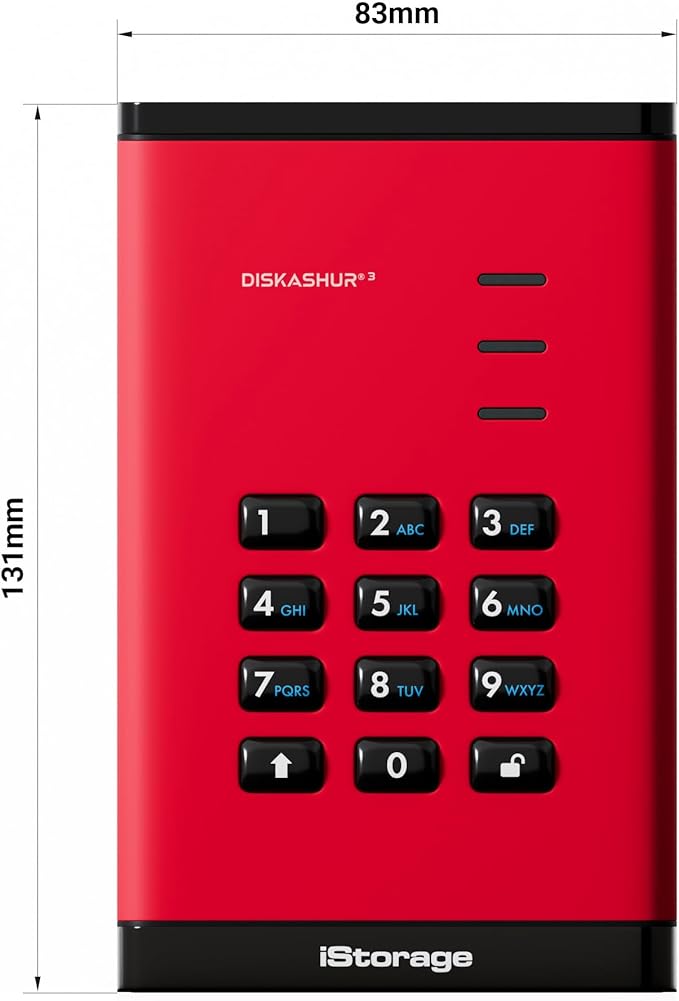 iStorage diskAshur3 SSD 512GB Red - Secure Portable Solid State Drive - Password Protected - Dust &amp Water Resistant - Hardware Encryption