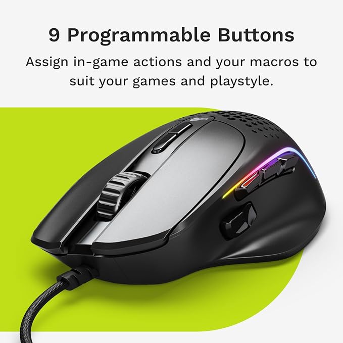 GLORIOUS Gaming Model I 2 Wired Gaming Mouse: 9 Programmable Buttons (2 Swappable) 66g Superlight 26k Optical Sensor 80M Click Rated Switches MMO/MOBA/FPS Side Thumb Rest (Black)