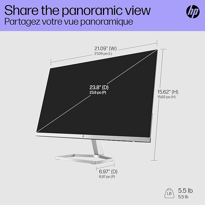HP Series 5 524sf Monitor 94C17AA#ABA (Replaces M24f) 24 FHD IPS (1920x1080) Display 1x HDMI 1x VGA Flicker-Free Ideal for Home &amp Business Black/Silver
