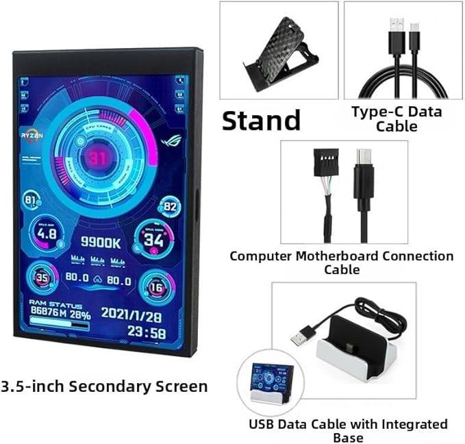 3 5 Inch IPS Monitor with Type C Connectivity Flexible Viewing Angles Auto Power Off Function for Energy Saving and User Friendly Software (Black Pro)