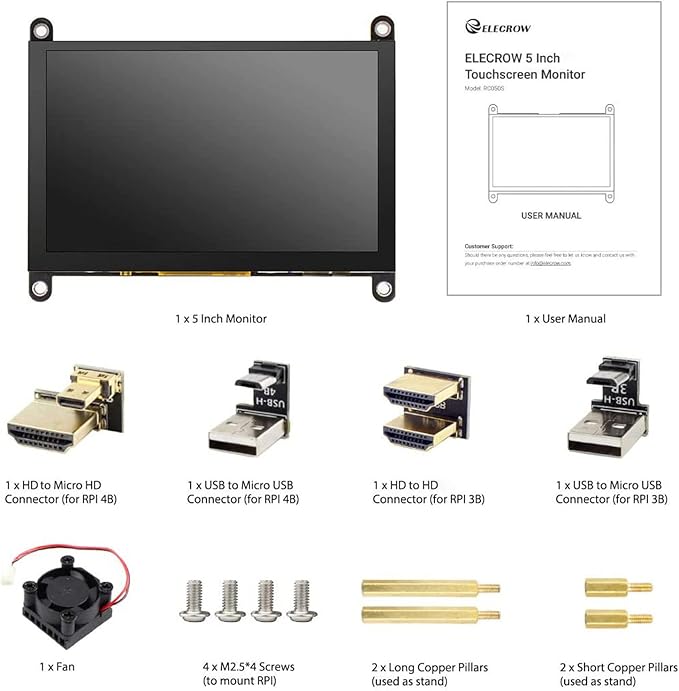 ELECROW 5 Inch Touch Screen Monitor LCD Display 800×480 Mini Touchscreen HDMI-Compatible &amp USB Powered with Speakers for Raspberry Pi 5/4/4B/3/3B BB Black Banana Pi Windows 10/8/7 Game Consol