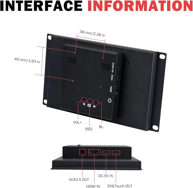 GeeekPi 9 inch 1280x720 LCD Touch Screen 3U Rack Mount Monitor for DeskPi RackMate T0/T1/T2/T0 Plus/T1 Plus/TL1 Server Cabinet and 10 inch Mini Server Rack
