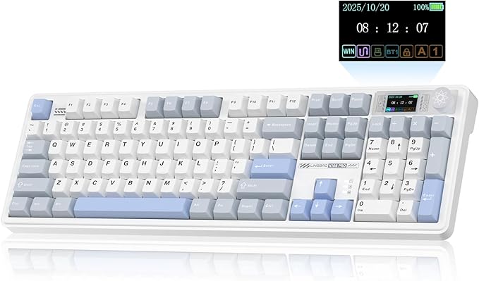 LINGBAO K108 Pro Wireless Mechanical Keyboard with Screen &amp Knob Full Size Creamy Keyboard with Number Pad 10000mAh Battery PBT Keycaps RGB Backlit Hot-swappable Gaming Keyboards