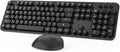 Wireless Keyboard and Mouse KOOTOP Cute Black Keyboard and Mouse 2.4G Wireless Keyboard with Retro Round Keycap for PC Mac LaptopTabletComputer Windows (Black)