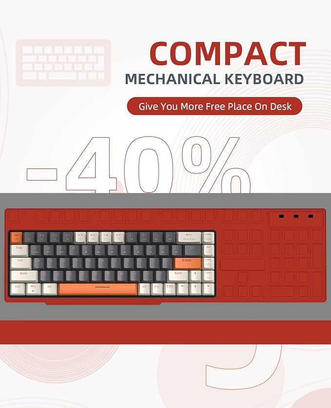ZIYOU LANG RK68 60% Wireless Mechanical KeyboardBluetooth 5.0/2.4Ghz Dual Mode ReceiverHot-Swappable mini 68-KeyRetro Color KeycapsClicky Blue SwitchUltra Power Saving for PC PS4 Xbox iPhone ipad