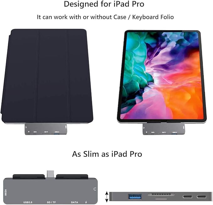 Adapter for iPad Pro USB C Hub M4 M2 M1/iPad Air 4/5/6/iPad Mini 6 7in1 Adapter with 4K HDMI3.5mm JackUSB3.0PD 100WSD/TFUSB-C 3.0 DataiPad Accessories