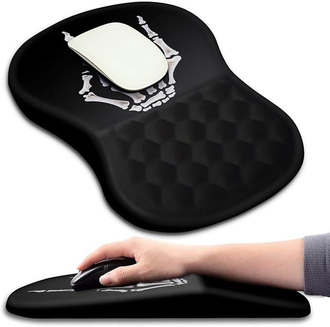 Hokafenle Ergonomic Mouse Pad Wrist Support with Massage Design Wrist Rest Pain Relief Mousepad with Memory Foam&ampNon-Slip PU Base Mouse Pads for Wireless Mouse &amp Desk (12x8 inchDevil's Horn
