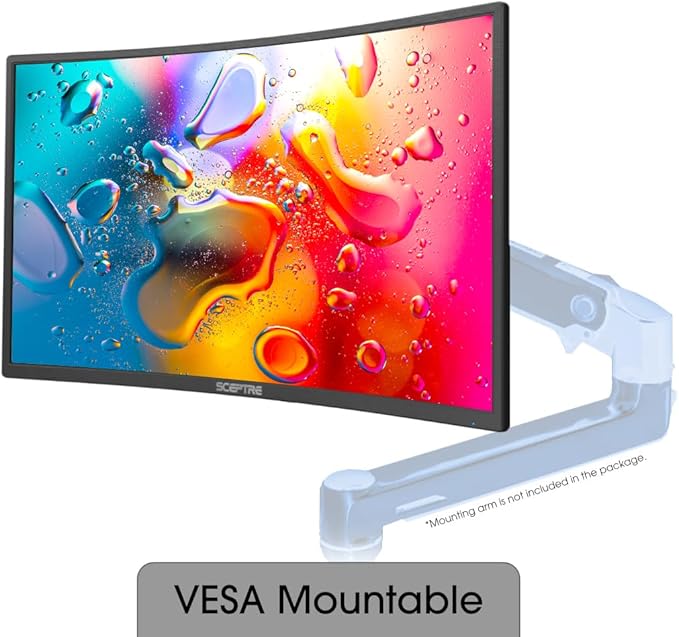 New_Sceptre_C248W 24'' Curved 75Hz Gaming LED Monitor Full HD 1080P HDMI VGA Speakers VESA Wall Mount Ready Metal Black ‎Metal Black