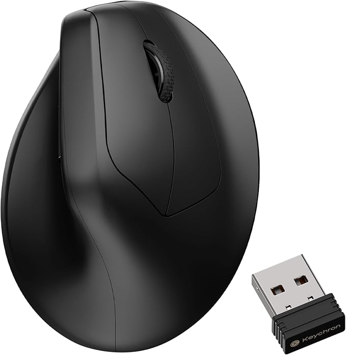 Keychron M5 8K Vertical Ergonomic Mouse Wireless 2.4 GHz/Bluetooth 5.3/Wired Computer Mice Rechargeable 5 Levels Up to 30K DPI with Programmable Buttons for Laptop macOS/Windows - Black
