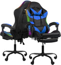 Gaming Chair Computer Chair with Footrest and Lumbar Support &amp LED Height Adjustable Game Chair with 360°-Swivel Seat and Headrest and for Office or Gaming (Black-Blue)