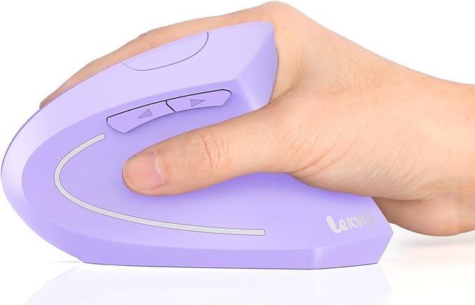 Lekvey Ergonomic Mouse Vertical Wireless Mouse Rechargeable 2.4G Optical Carpal Tunnel Mice with USB Receiver: 1000/1200 / 1600 DPI 6 Buttons for Laptop Computer PC Desktop Light Purple